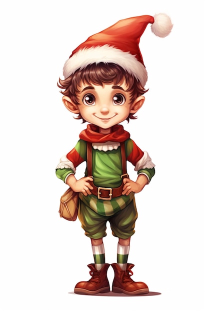 desenho animado de Natal elfo menino com uma bolsa e um chapéu generativo ai