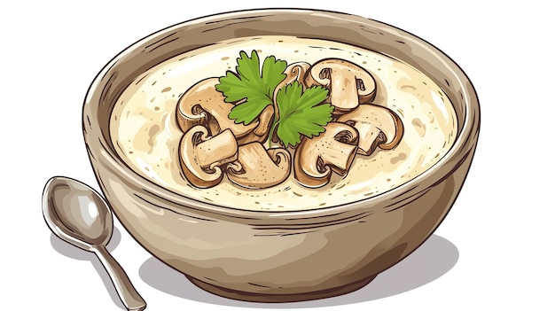 Desenho animado de sopa de cogumelos cremosos