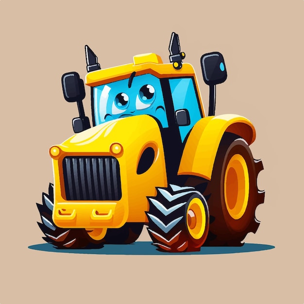 desenho animado de tractor amarelo com condução engraçada