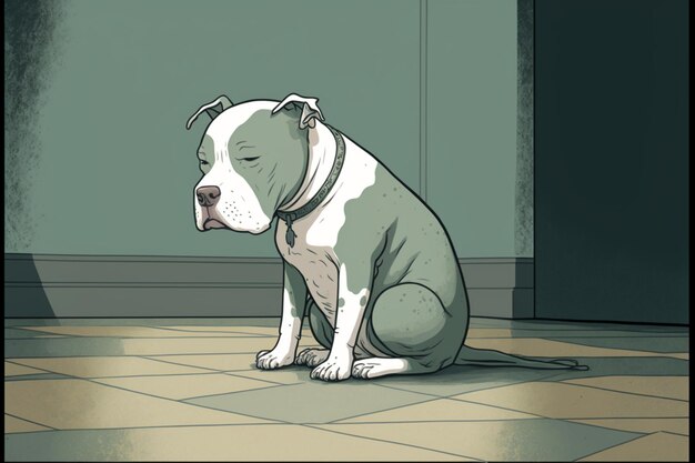 Foto desenho animado de um cachorro sentado no chão com os olhos fechados geração de ia