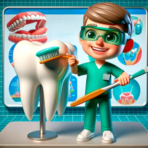 Foto desenho animado de um dentista 3d