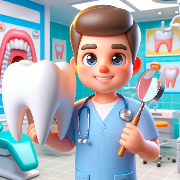 desenho animado de um dentista 3D