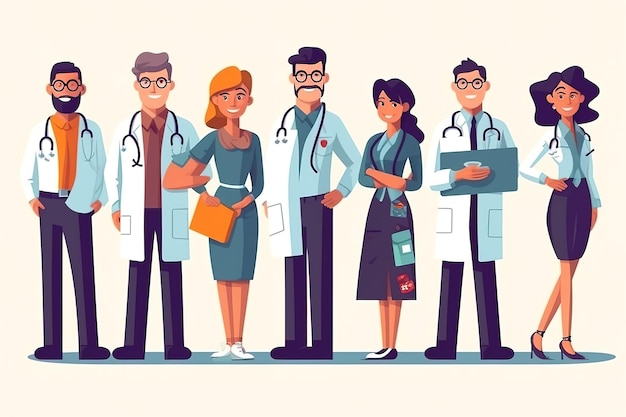desenho animado de um grupo diversificado de profissionais de saúde