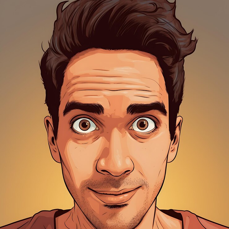 Foto desenho animado de um homem com um olhar surpreso em seu rosto