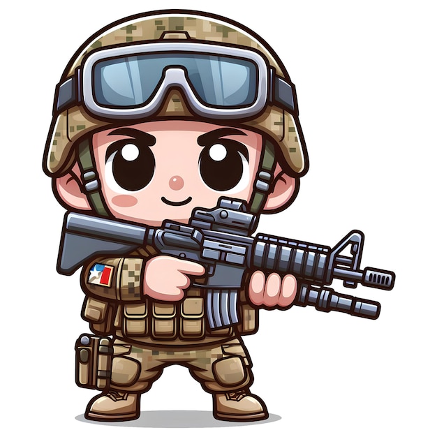 desenho animado de um soldado com uma arma