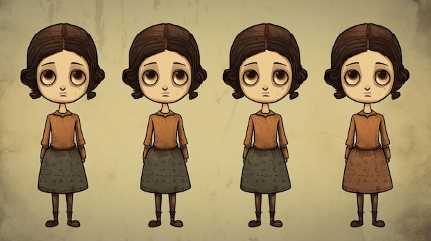 desenho animado de uma mulher com diferentes expressões faciais generativa ai