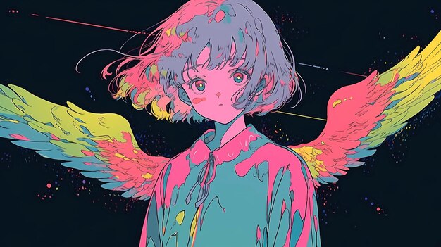 Desenho animado desenhado à mão anime linda ilustração de menina anjo