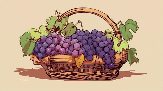 Foto desenho animado desenhado à mão ilustração de uvas deliciosas