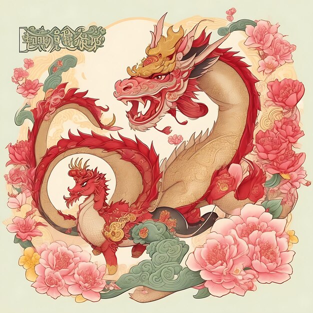 Desenho animado desenhado à mão linda ilustração do dragão do zodíaco do Ano Novo Chinês Ai gerado