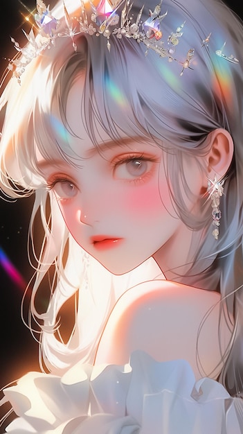 Desenho animado e linda garota de anime com cabelo branco e iluminação Fantasia Manga Tema gerado por Ai