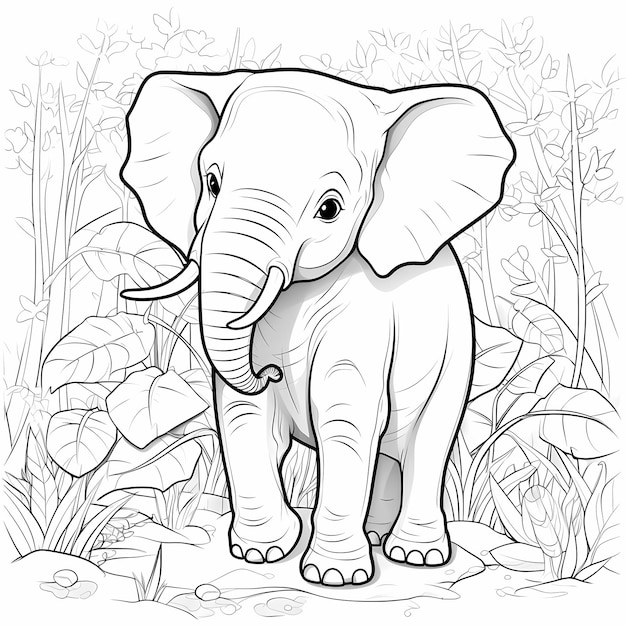 Desenho animado Elefante Divertido Página para colorir com fundo branco