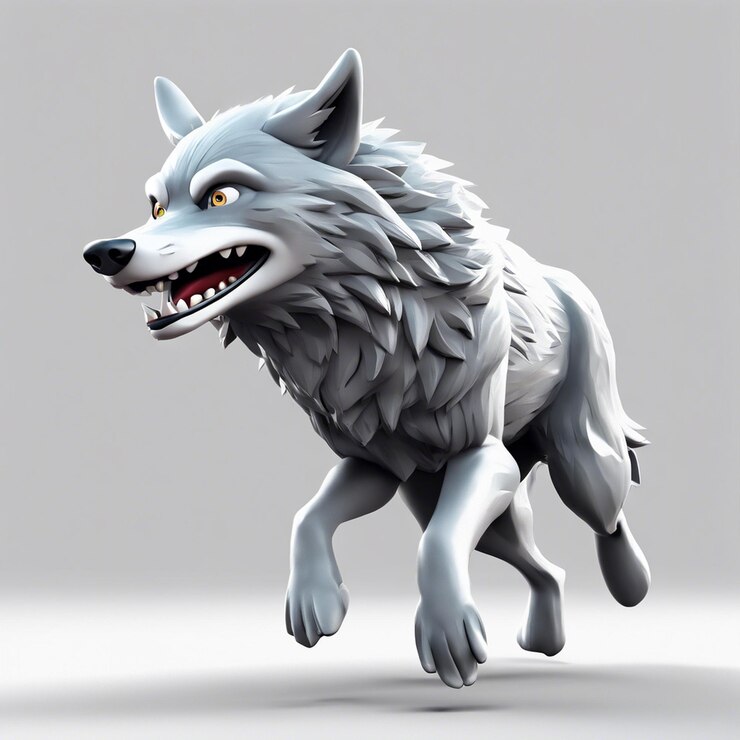 Foto desenho animado em 3d lobo cinzento correndo felizmente