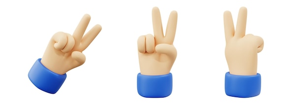 Foto desenho animado em 3d mãos sinal de paz ou vitória gestos conceito de design de ilustração