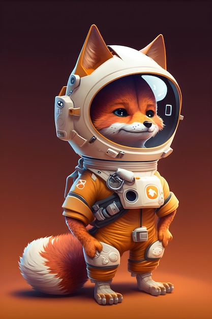 desenho animado em pé de astronauta de raposa fofa