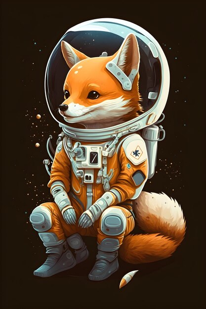 desenho animado em pé de astronauta de raposa fofa