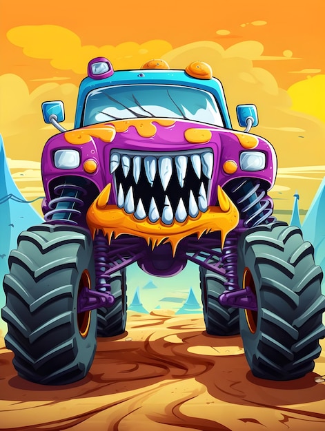 Desenho animado engraçado monster truck colorido