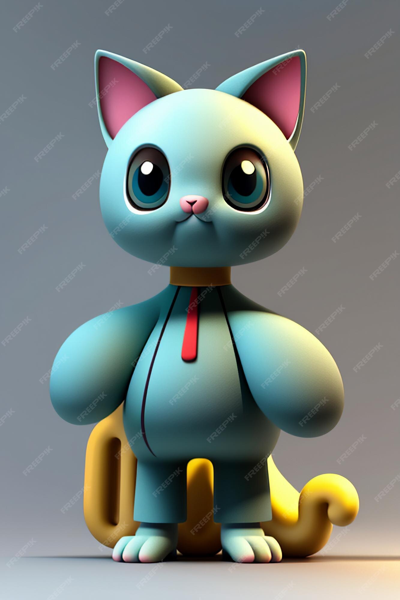 Desenho animado estilo anime kawaii gato fofo modelo de personagem  renderização 3d design de produto jogo brinquedo ornamento