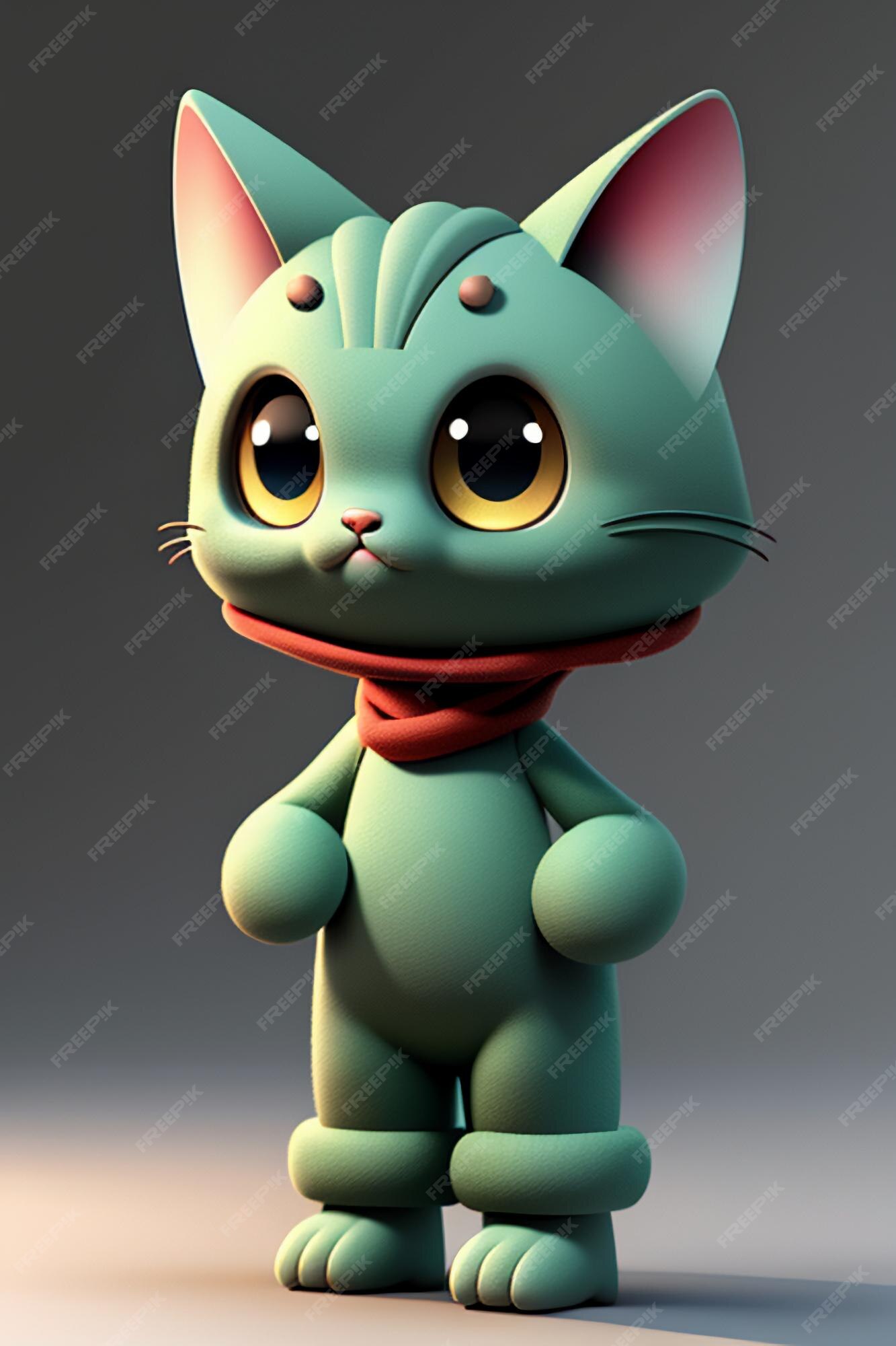 Desenho animado estilo anime kawaii gato fofo modelo de personagem  renderização 3d design de produto jogo brinquedo ornamento