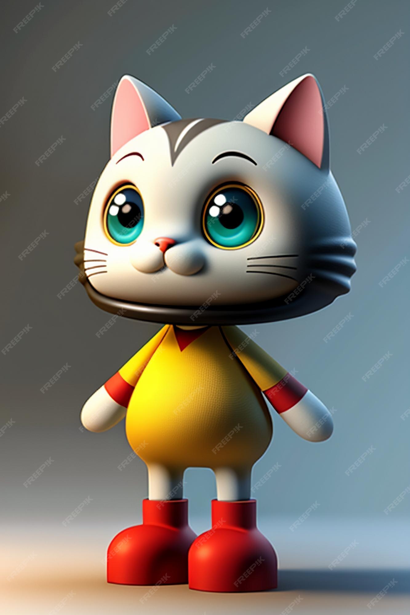 Desenho animado estilo anime kawaii gato fofo modelo de personagem  renderização 3d design de produto jogo brinquedo ornamento