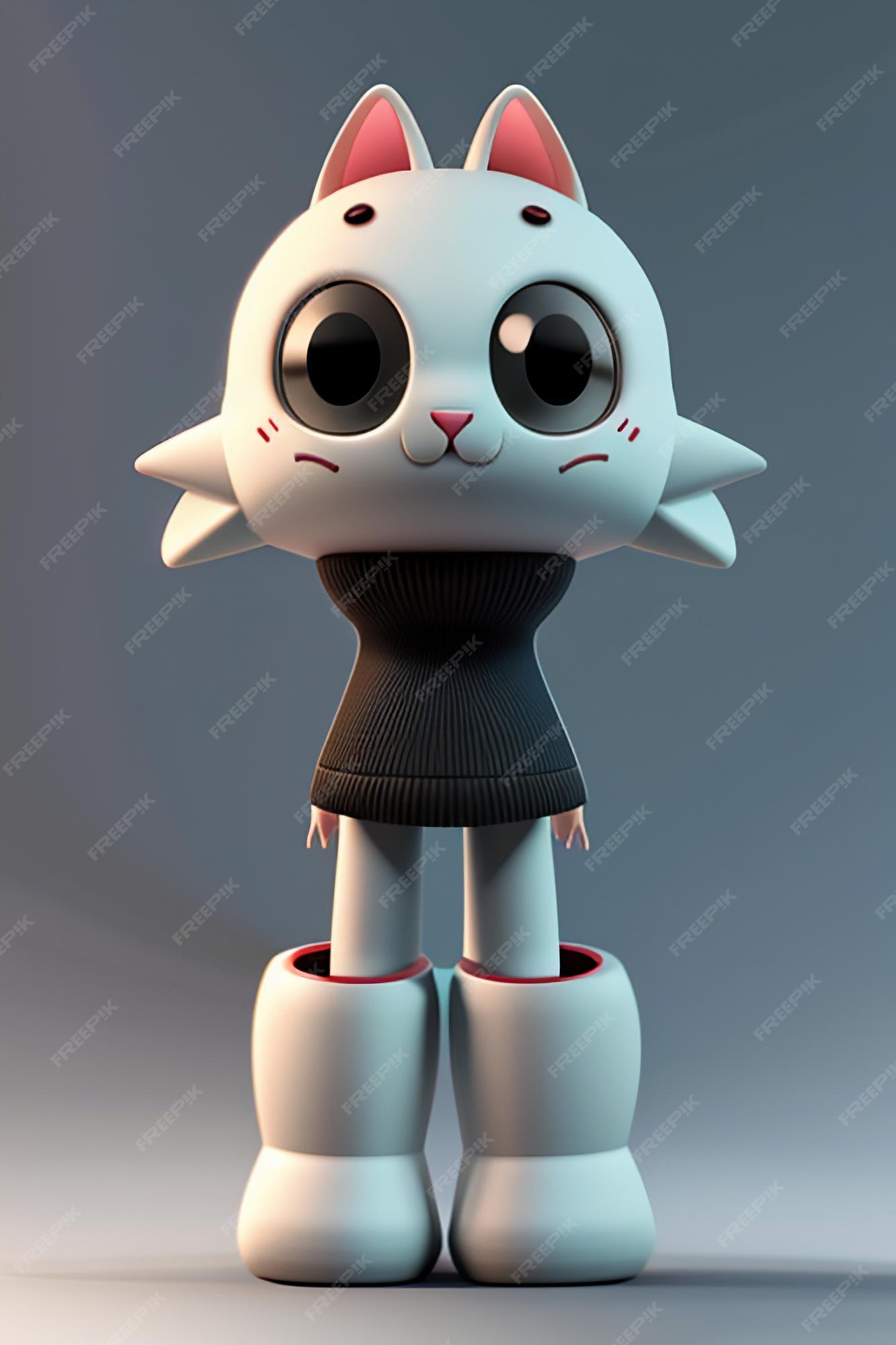 Desenho animado estilo anime kawaii gato fofo modelo de personagem  renderização 3d design de produto jogo brinquedo ornamento