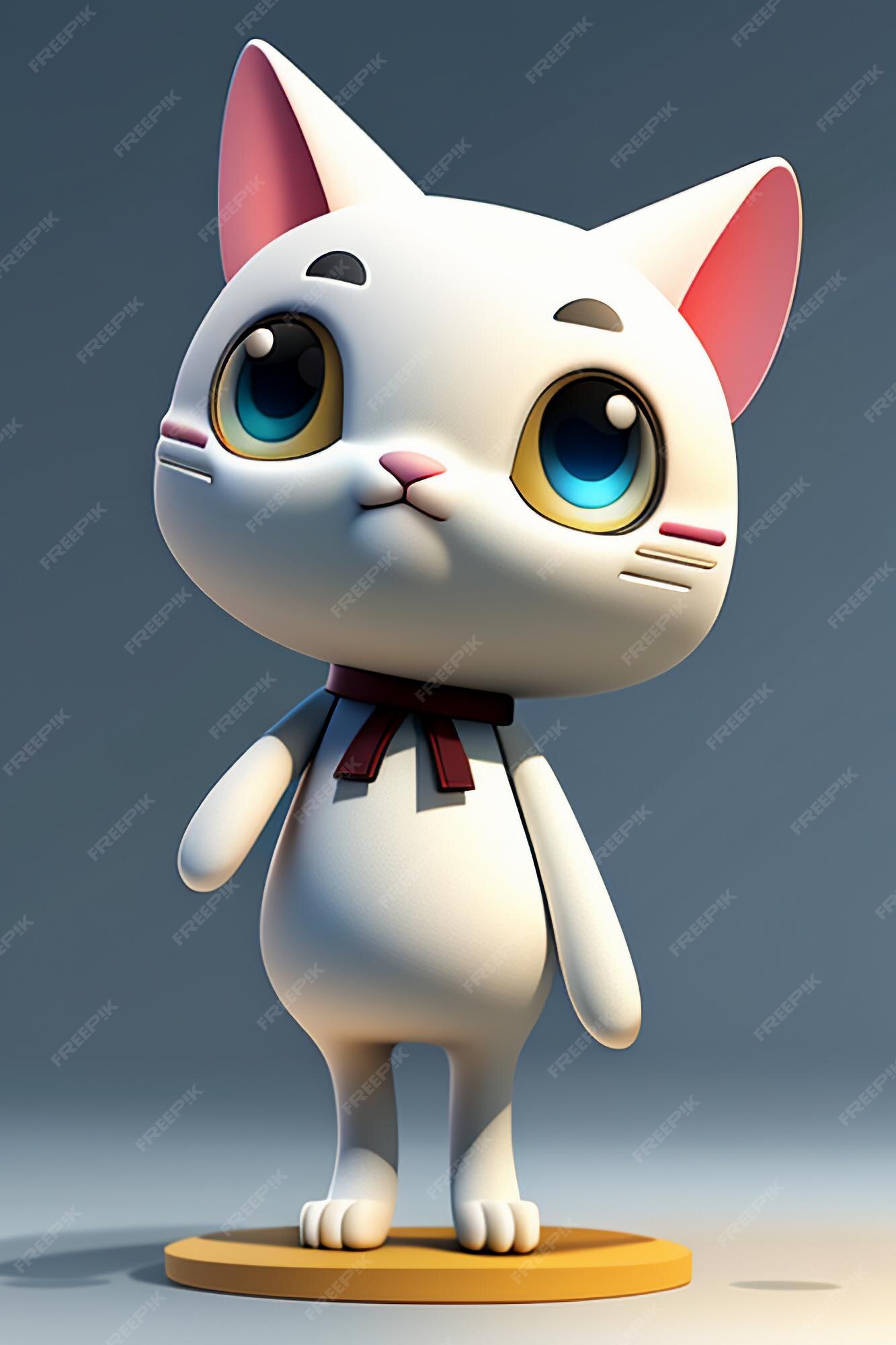 Desenho animado estilo anime kawaii gato fofo modelo de personagem  renderização 3d design de produto jogo brinquedo ornamento