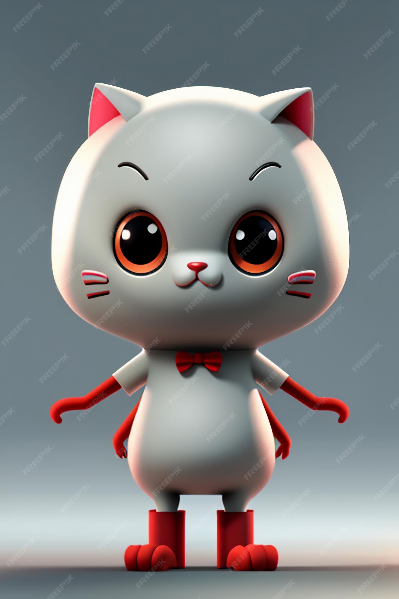 Desenho animado estilo anime kawaii gato fofo modelo de personagem  renderização 3d design de produto jogo brinquedo ornamento