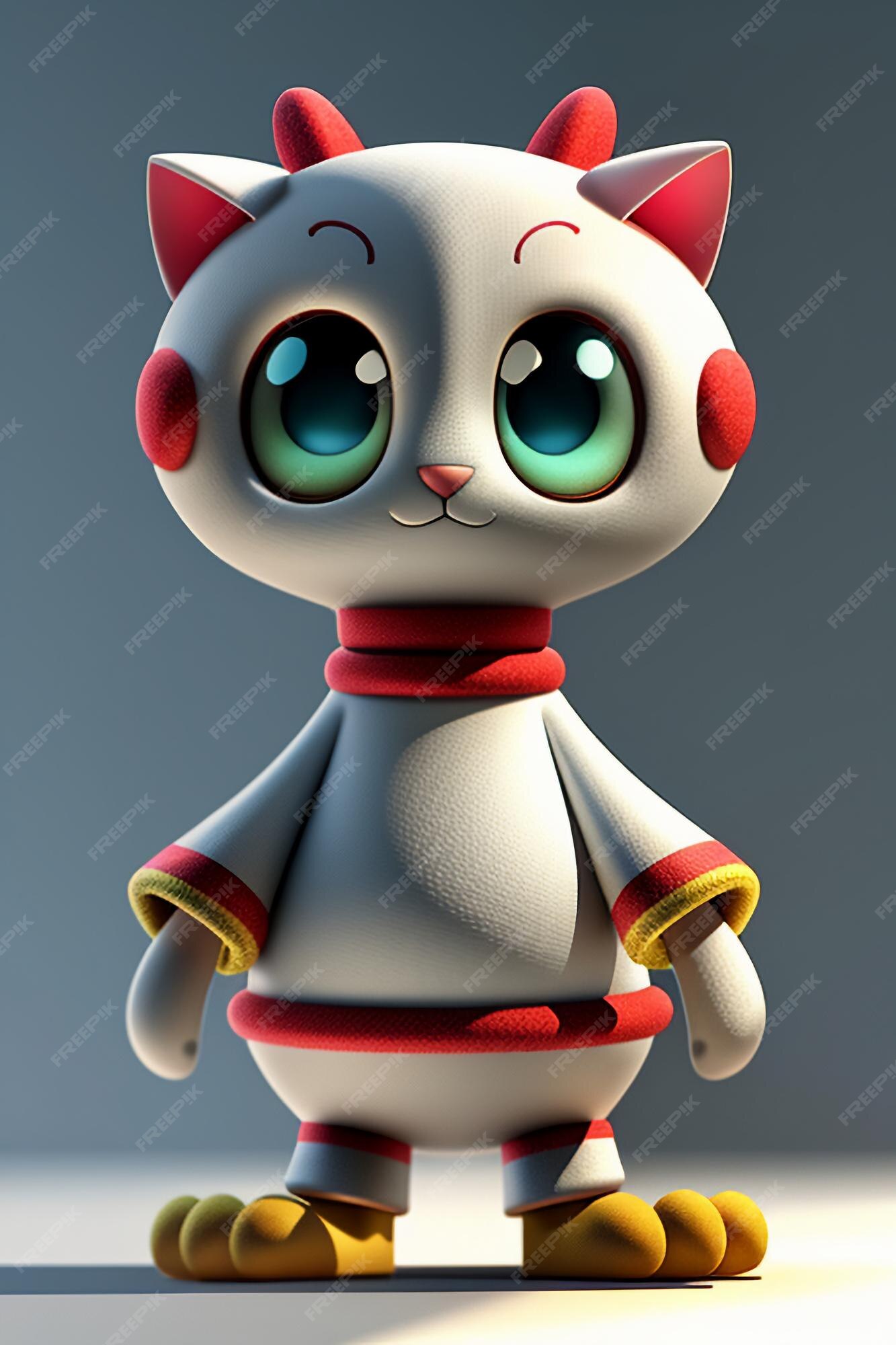 Desenho animado estilo anime kawaii gato fofo modelo de personagem  renderização 3d design de produto jogo brinquedo ornamento