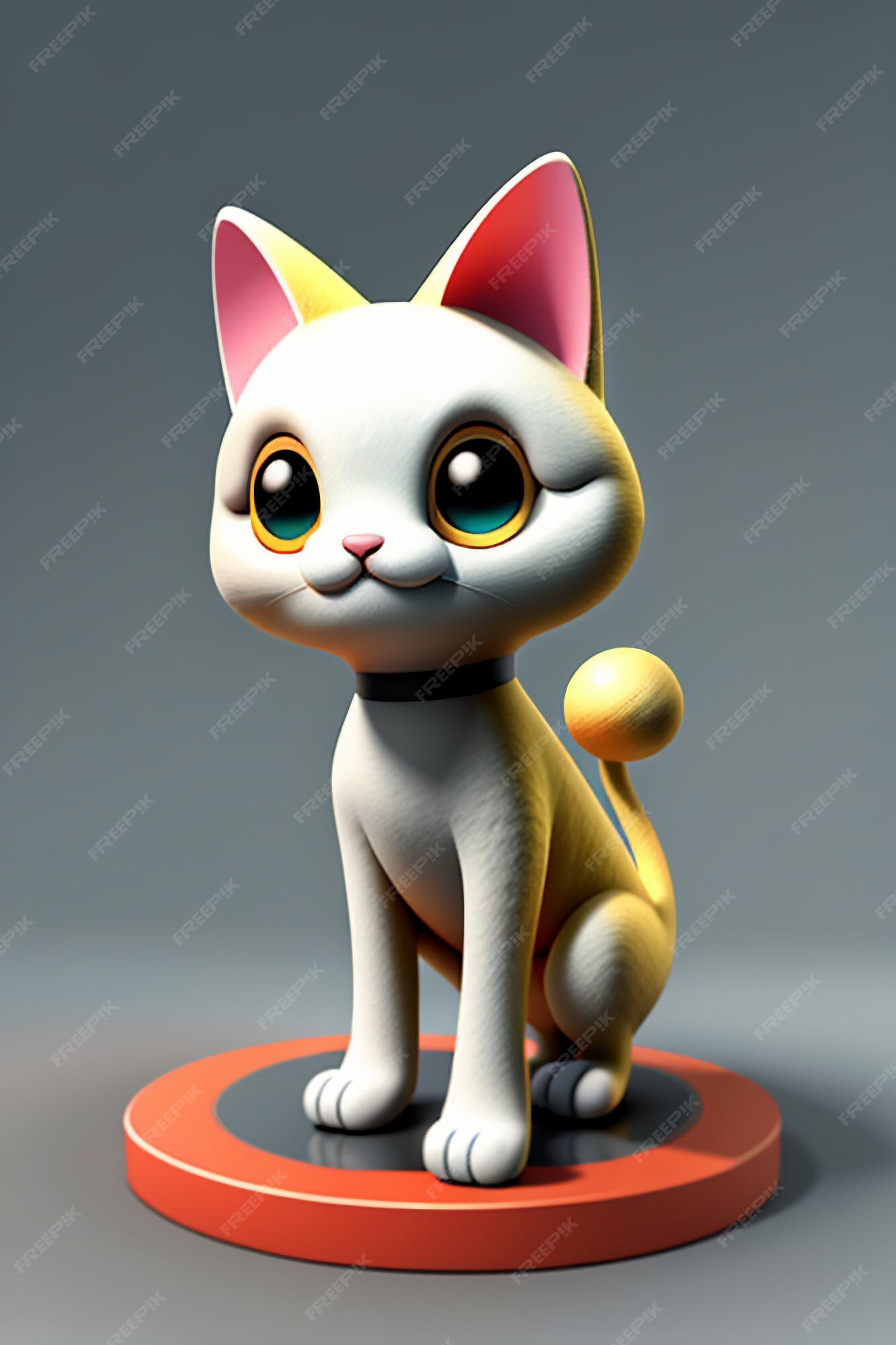 Desenho animado estilo anime kawaii gato fofo modelo de personagem  renderização 3d design de produto jogo brinquedo ornamento