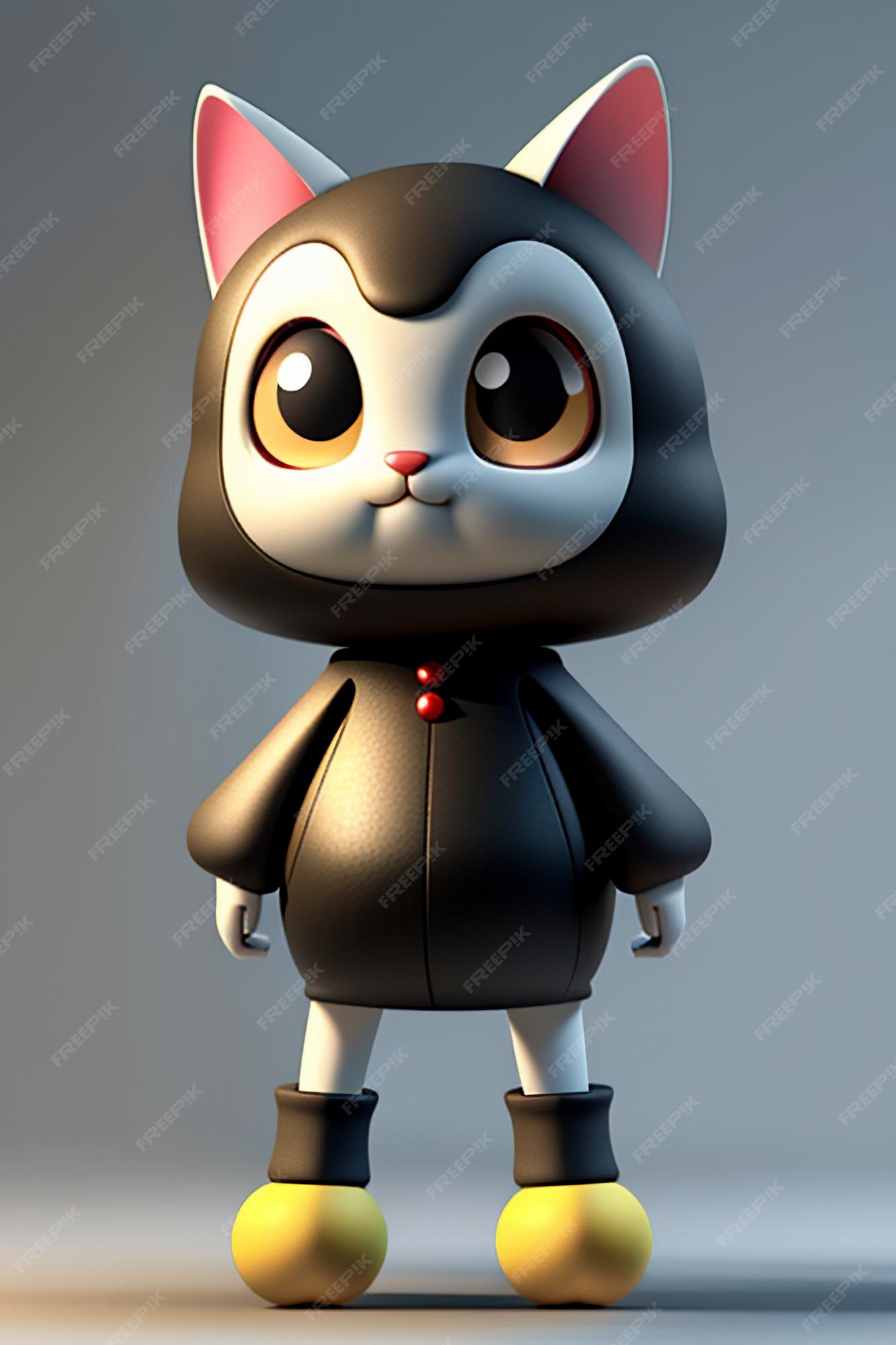 Desenho animado estilo anime kawaii gato fofo modelo de personagem  renderização 3d design de produto jogo brinquedo ornamento