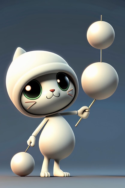 Desenho animado estilo anime kawaii gato fofo modelo de personagem renderização 3D design de produto jogo brinquedo ornamento