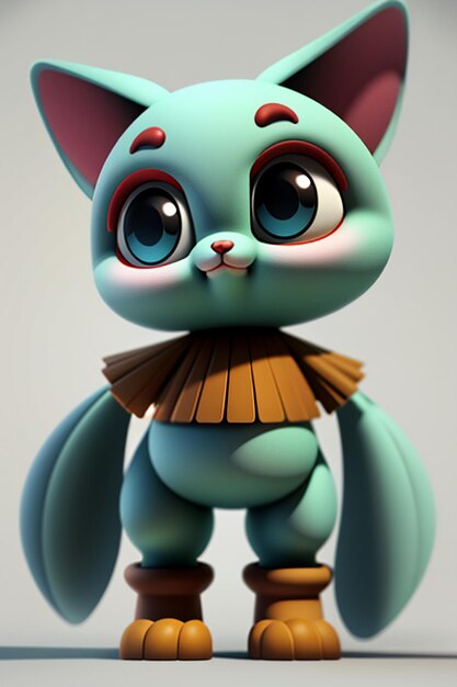 Desenho animado estilo anime kawaii gato fofo modelo de personagem renderização 3D design de produto jogo brinquedo ornamento