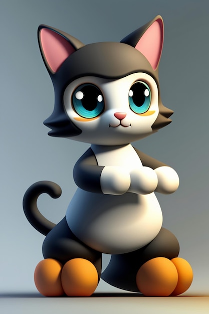 Desenho animado estilo anime kawaii gato fofo modelo de personagem  renderização 3d design de produto jogo brinquedo ornamento