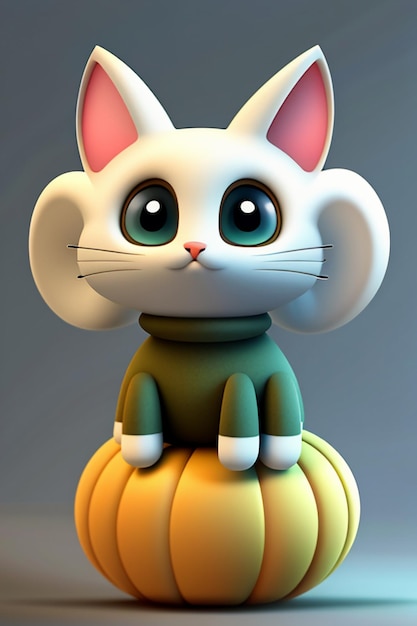 Desenho animado estilo anime kawaii gato fofo modelo de personagem  renderização 3d design de produto jogo brinquedo ornamento