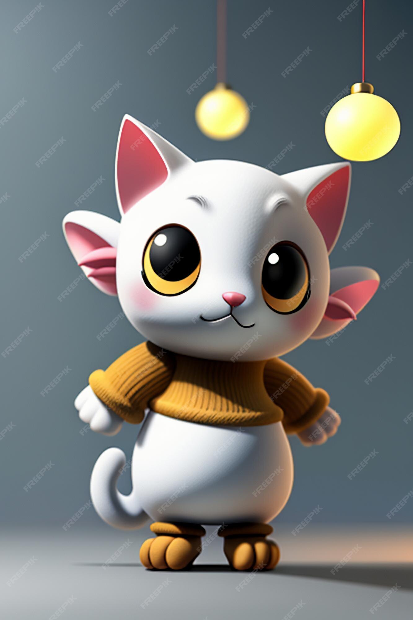 Desenho animado estilo anime kawaii gato fofo modelo de personagem  renderização 3d design de produto jogo brinquedo ornamento