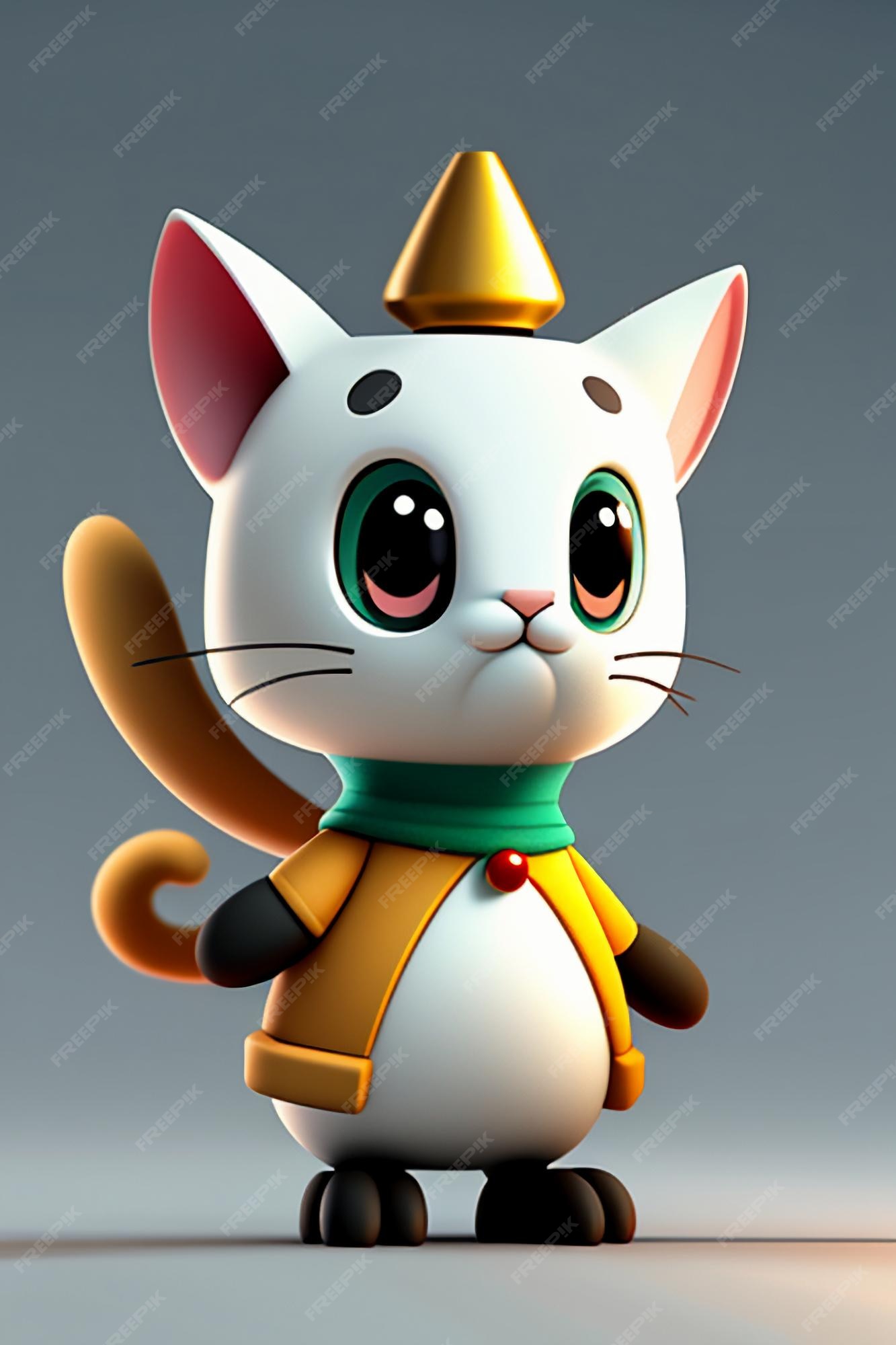 Desenho animado estilo anime kawaii gato fofo modelo de personagem  renderização 3d design de produto jogo brinquedo ornamento