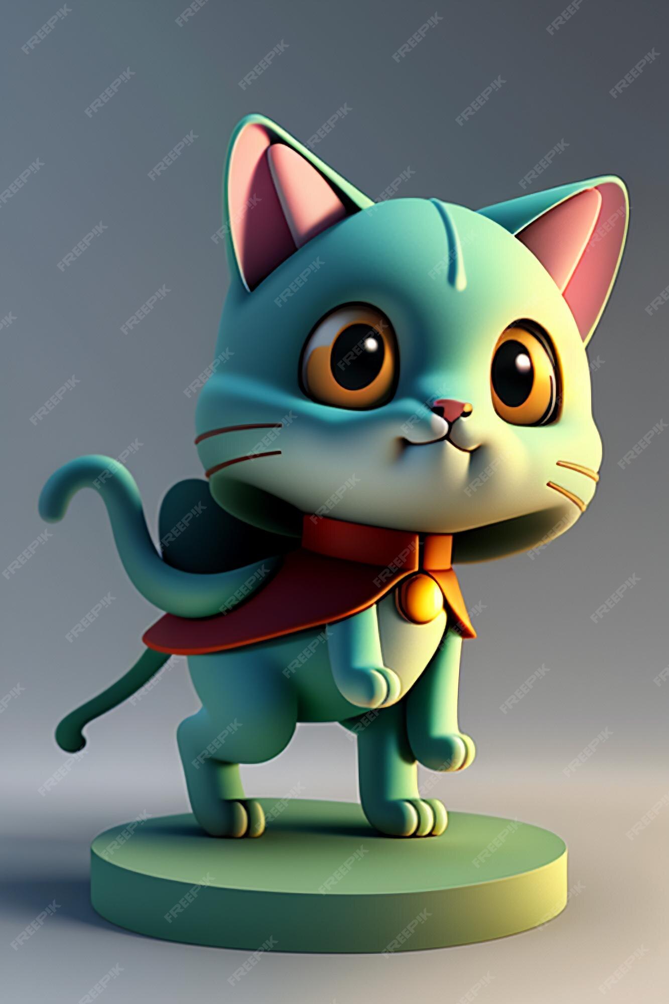 Desenho animado estilo anime kawaii gato fofo modelo de personagem  renderização 3d design de produto jogo brinquedo ornamento