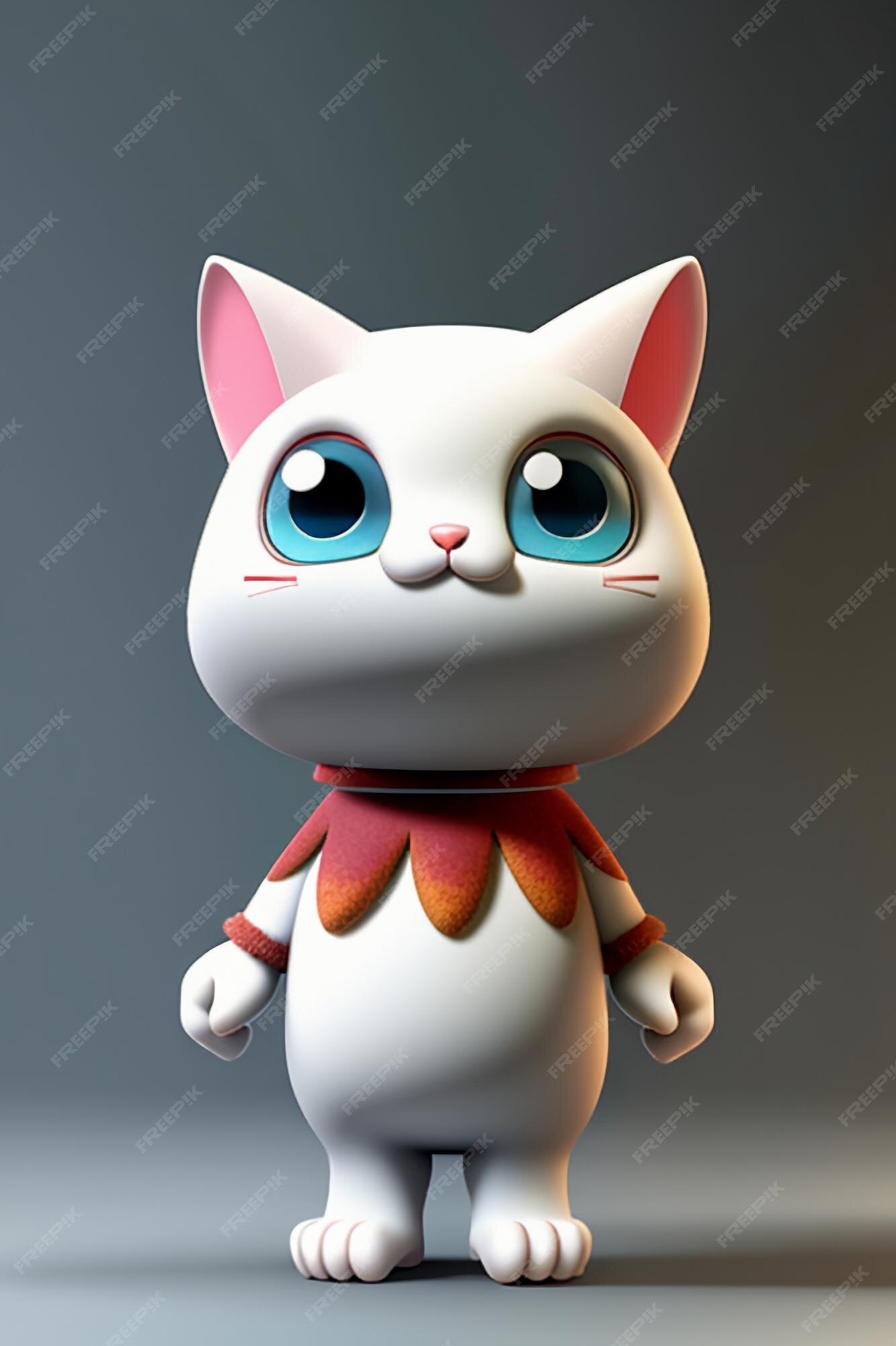 Desenho animado estilo anime kawaii gato fofo modelo de personagem  renderização 3d design de produto jogo brinquedo ornamento