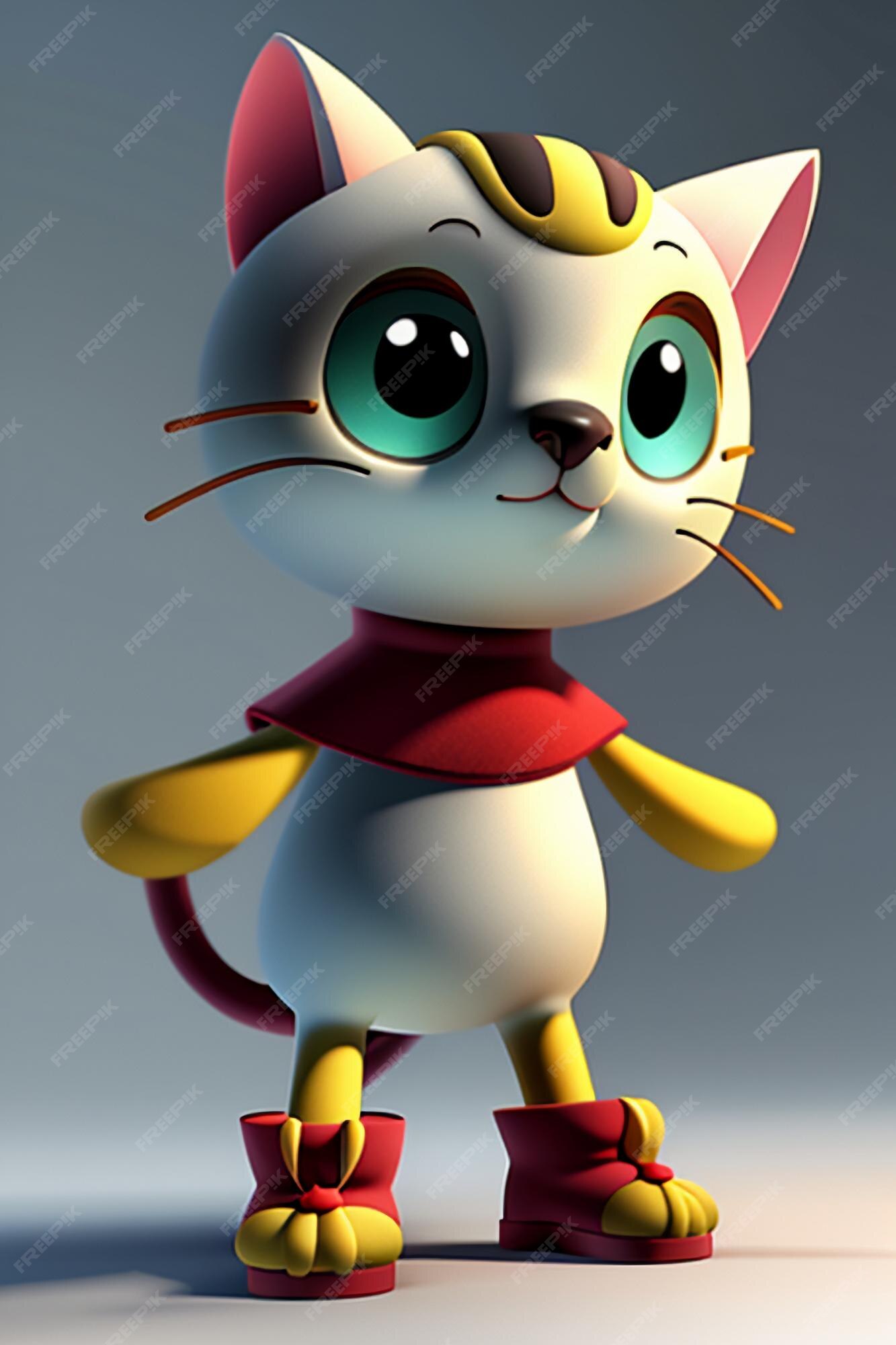 Desenho animado estilo anime kawaii gato fofo modelo de personagem  renderização 3d design de produto jogo brinquedo ornamento