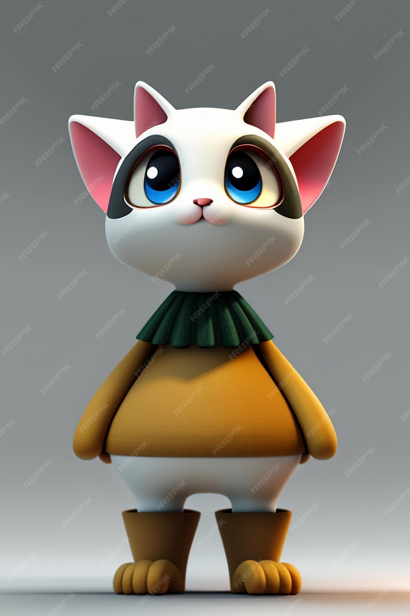 Desenho animado estilo anime kawaii gato fofo modelo de personagem  renderização 3d design de produto jogo brinquedo ornamento