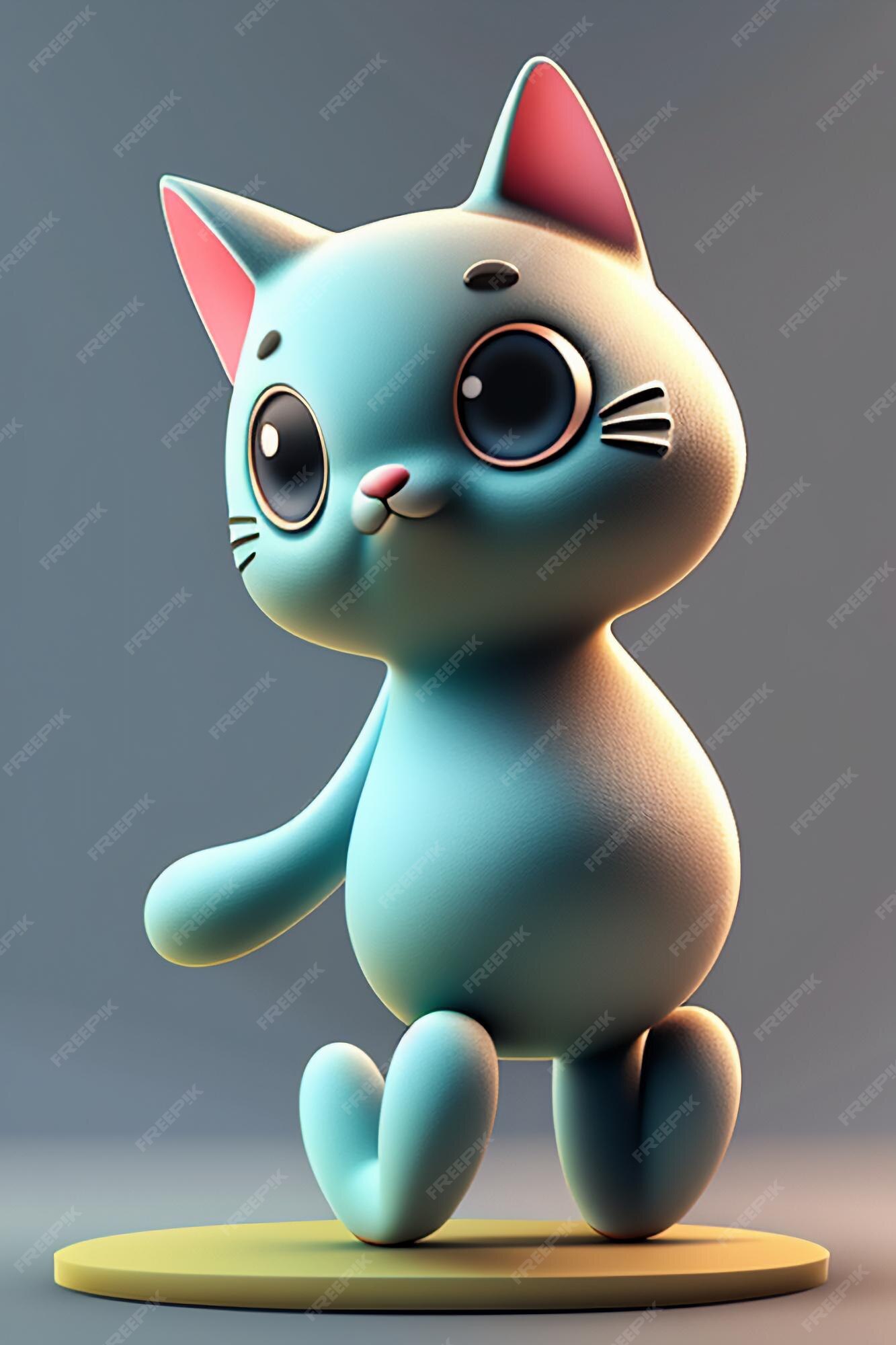 Desenho animado estilo anime kawaii gato fofo modelo de personagem  renderização 3d design de produto jogo brinquedo ornamento