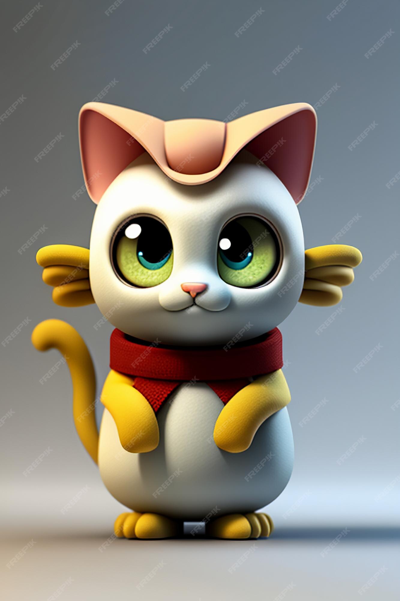 Desenho animado estilo anime kawaii gato fofo modelo de personagem  renderização 3d design de produto jogo brinquedo ornamento