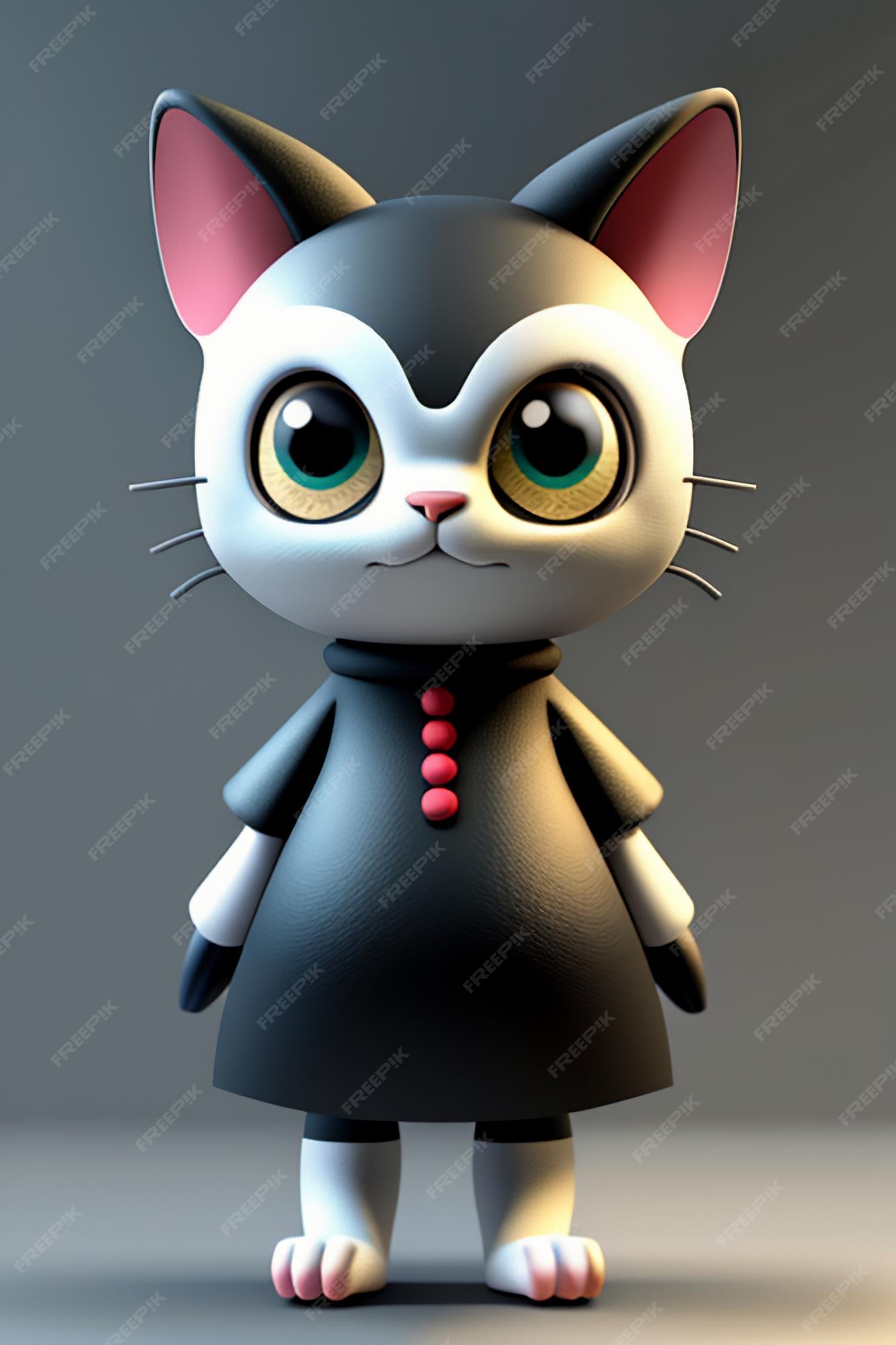 Desenho animado estilo anime kawaii gato fofo modelo de personagem  renderização 3d design de produto jogo brinquedo ornamento