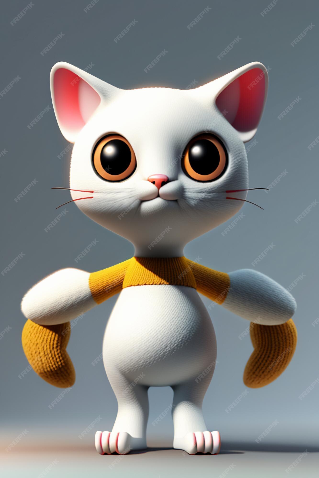 Desenho animado estilo anime kawaii gato fofo modelo de personagem  renderização 3d design de produto jogo brinquedo ornamento