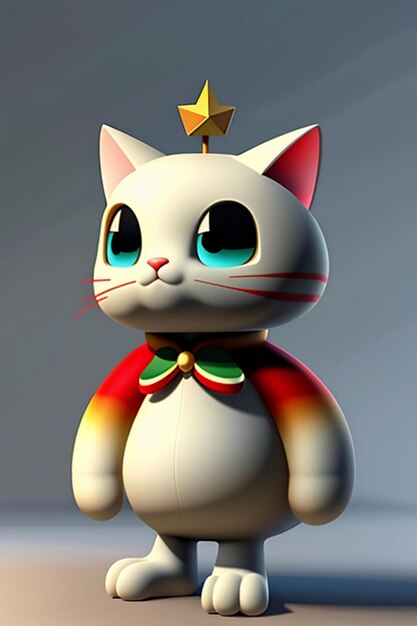 Desenho animado estilo anime kawaii gato fofo modelo de personagem  renderização 3d design de produto jogo brinquedo ornamento