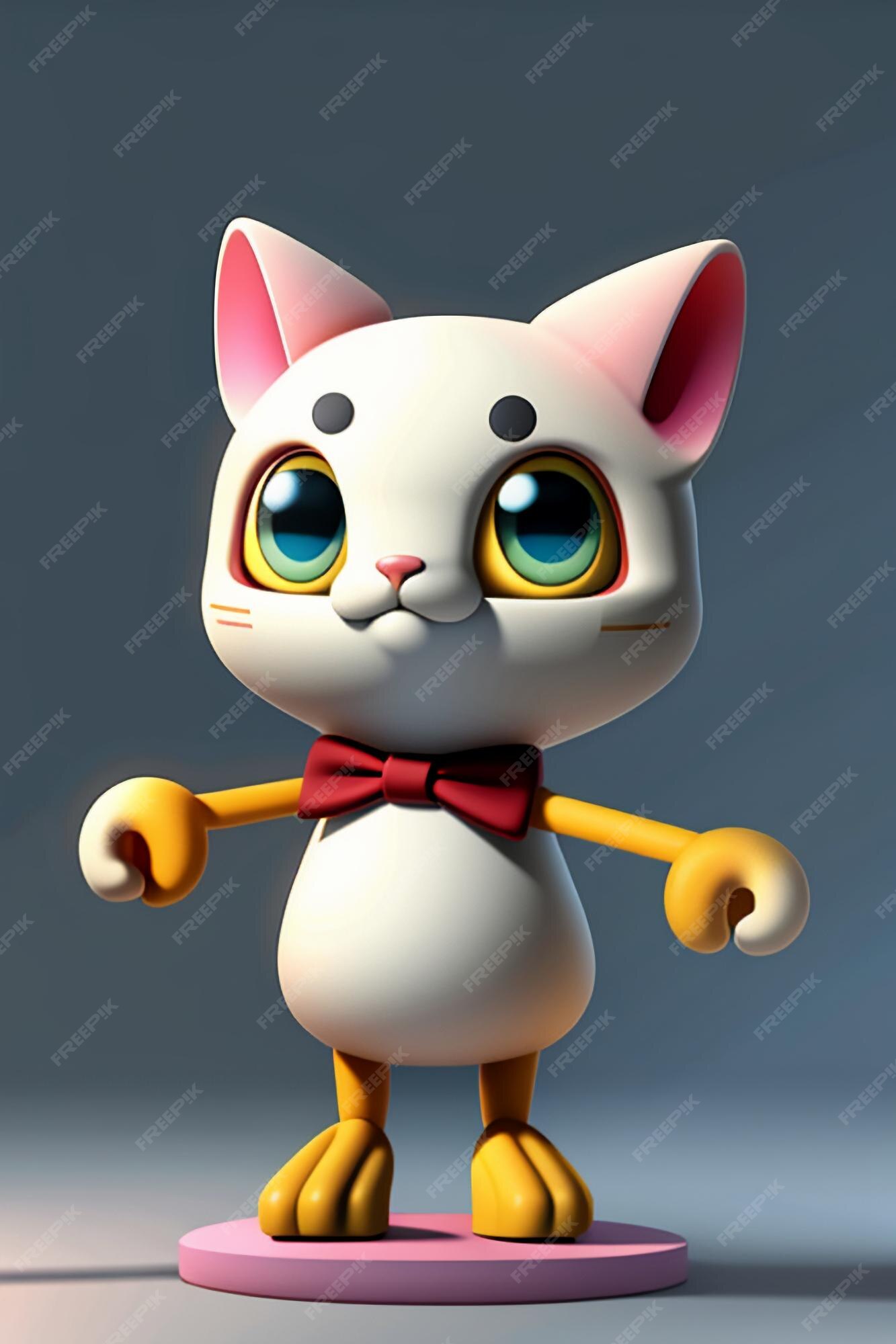 Desenho animado estilo anime kawaii gato fofo modelo de personagem  renderização 3d design de produto jogo brinquedo ornamento