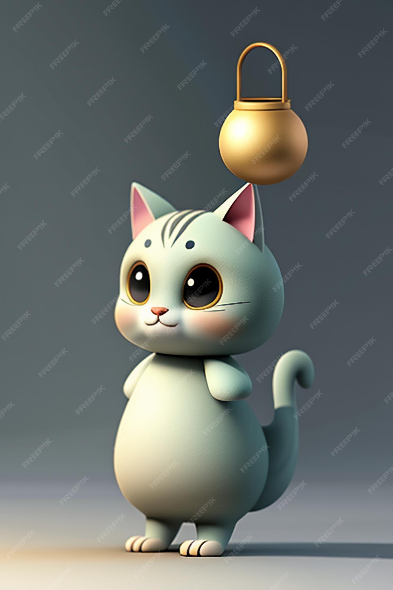 Desenho animado estilo anime kawaii gato fofo modelo de personagem  renderização 3d design de produto jogo brinquedo ornamento