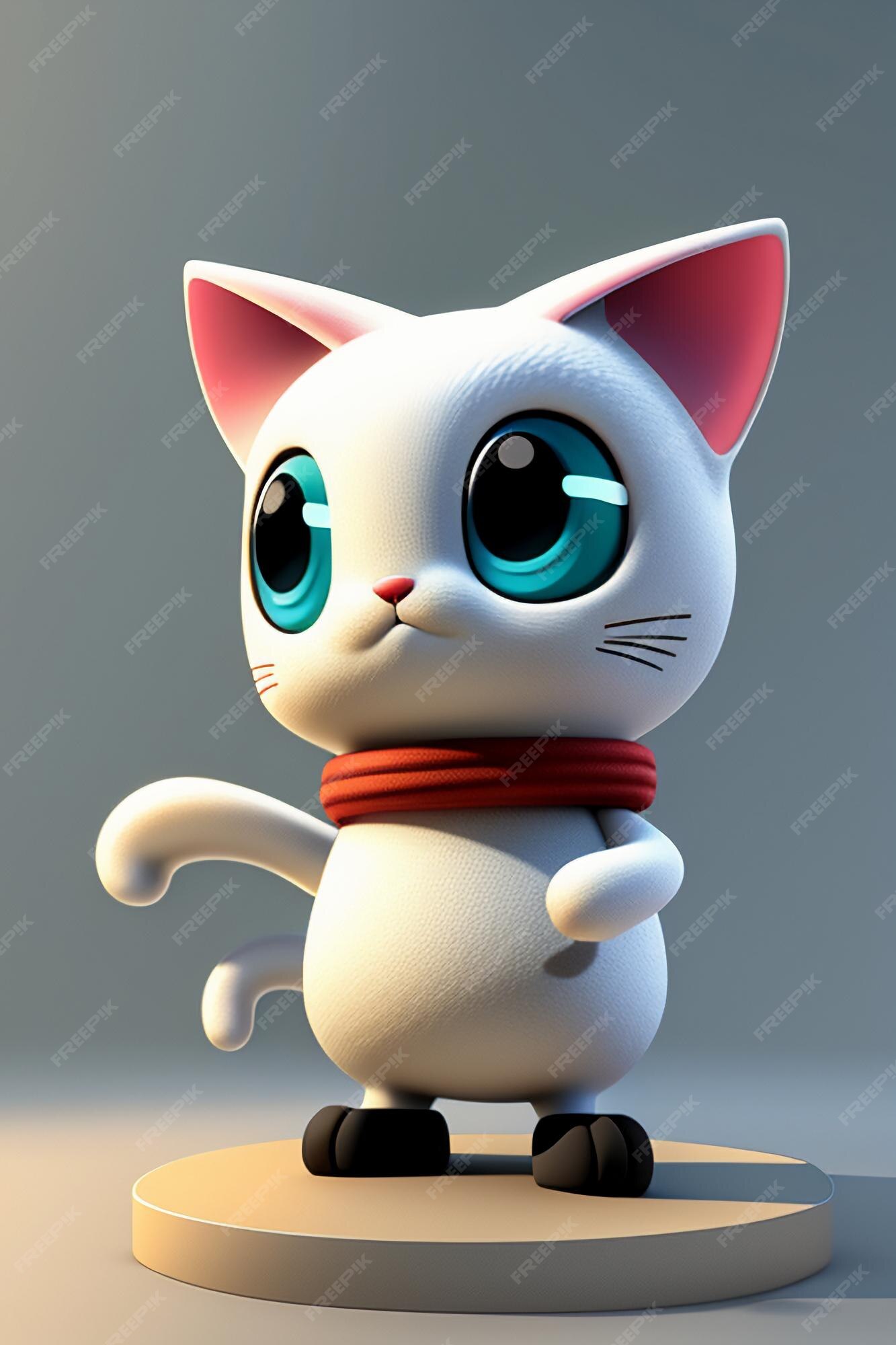 Desenho animado estilo anime kawaii gato fofo modelo de personagem  renderização 3d design de produto jogo brinquedo ornamento