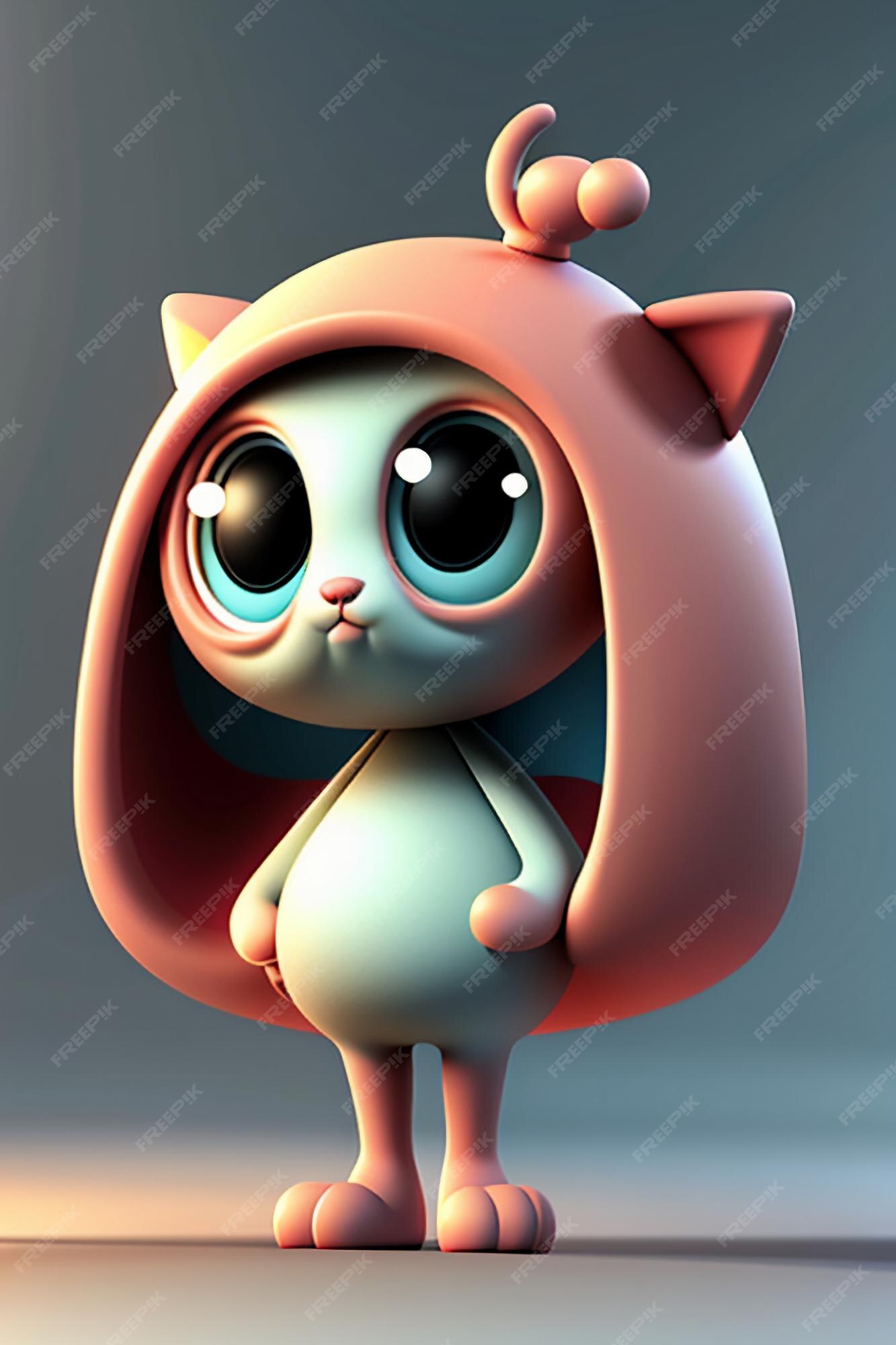 Desenho animado estilo anime kawaii gato fofo modelo de personagem  renderização 3d design de produto jogo brinquedo ornamento