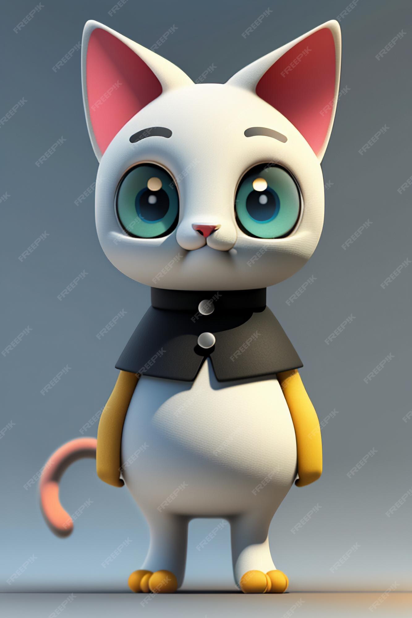 Desenho animado estilo anime kawaii gato fofo modelo de personagem  renderização 3d design de produto jogo brinquedo ornamento