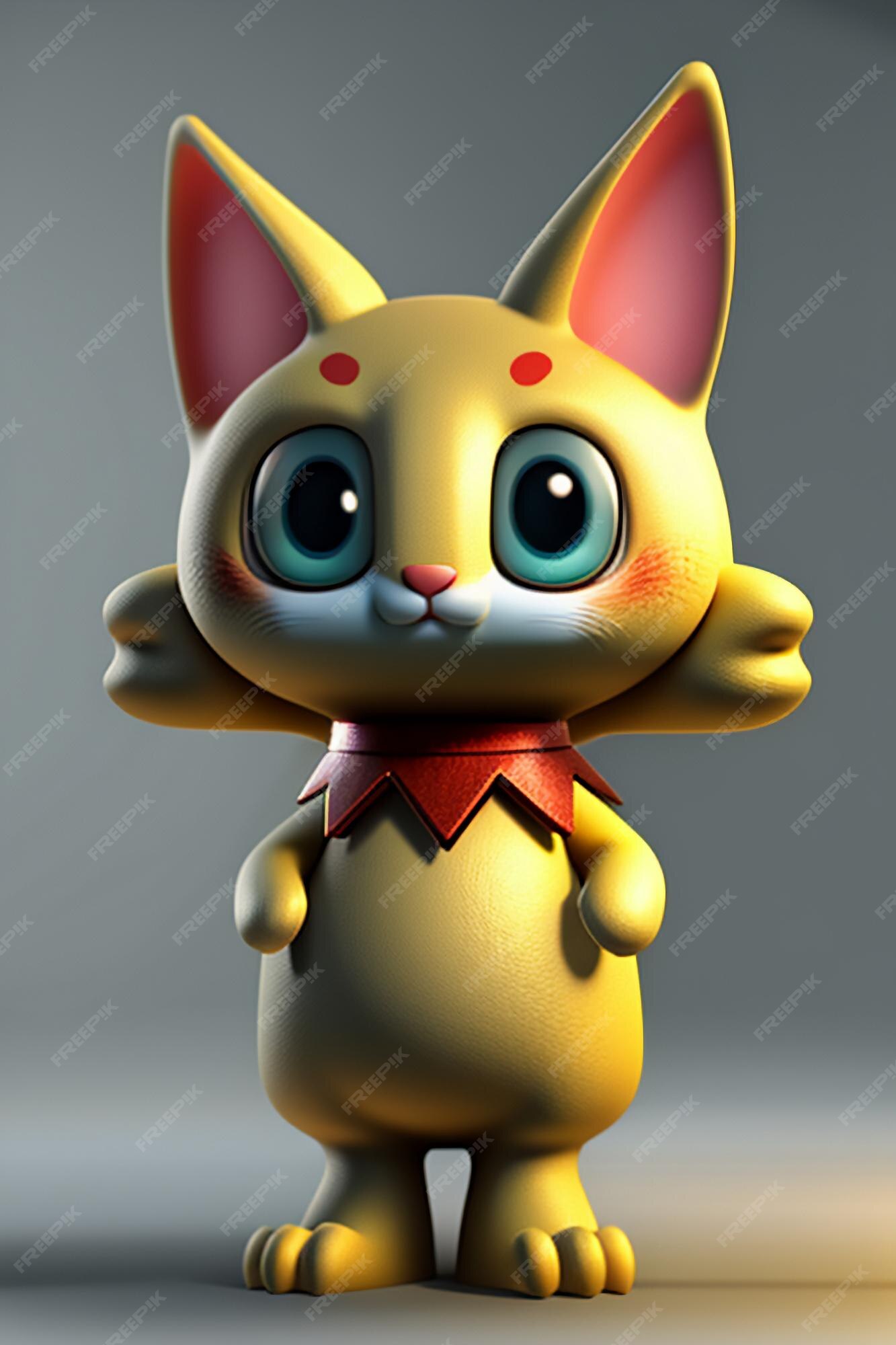 Desenho animado estilo anime kawaii gato fofo modelo de personagem  renderização 3d design de produto jogo brinquedo ornamento